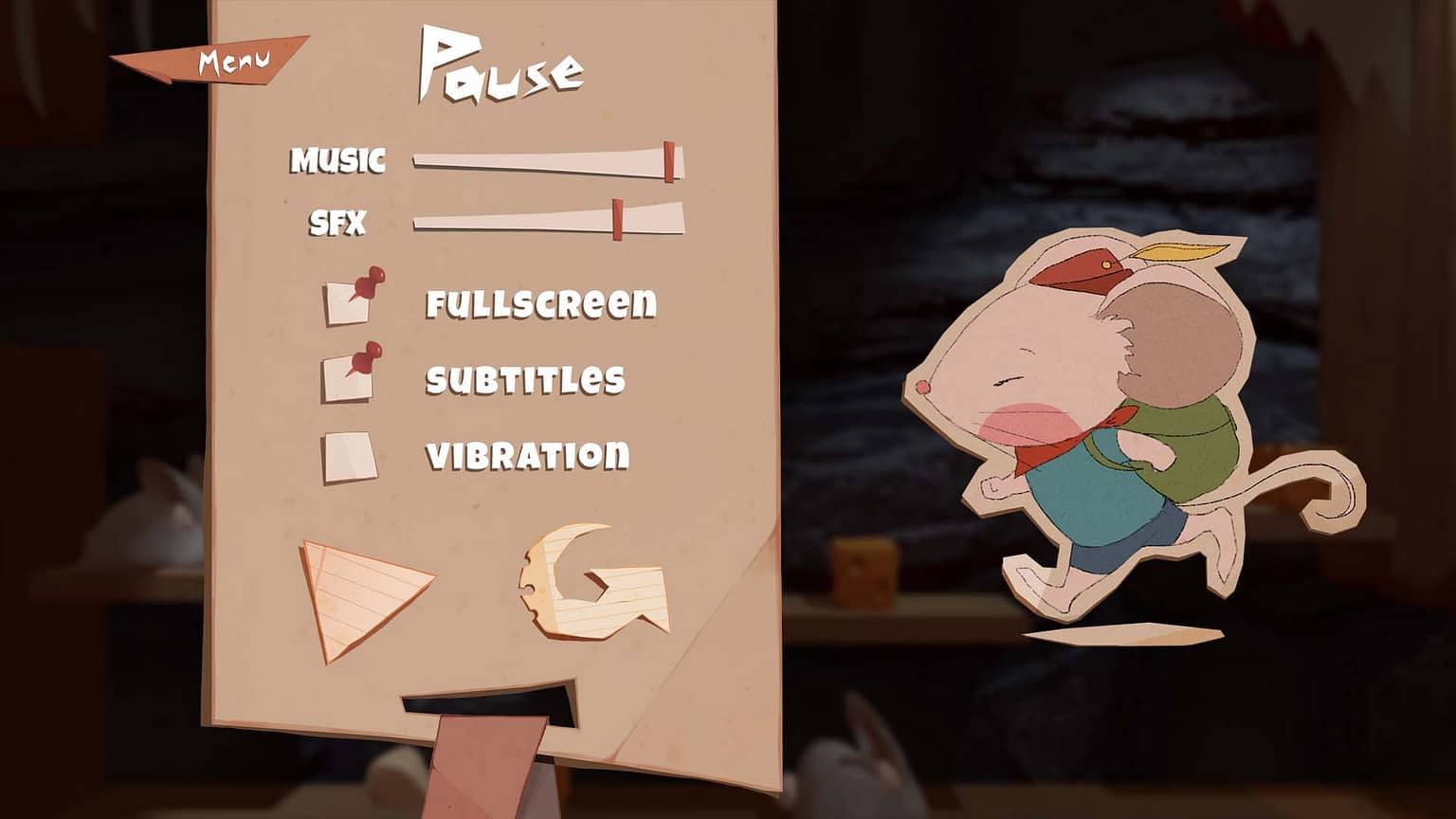 Seize the Cheese UI design of the settings/pause screen from ingame, designed by River Phan